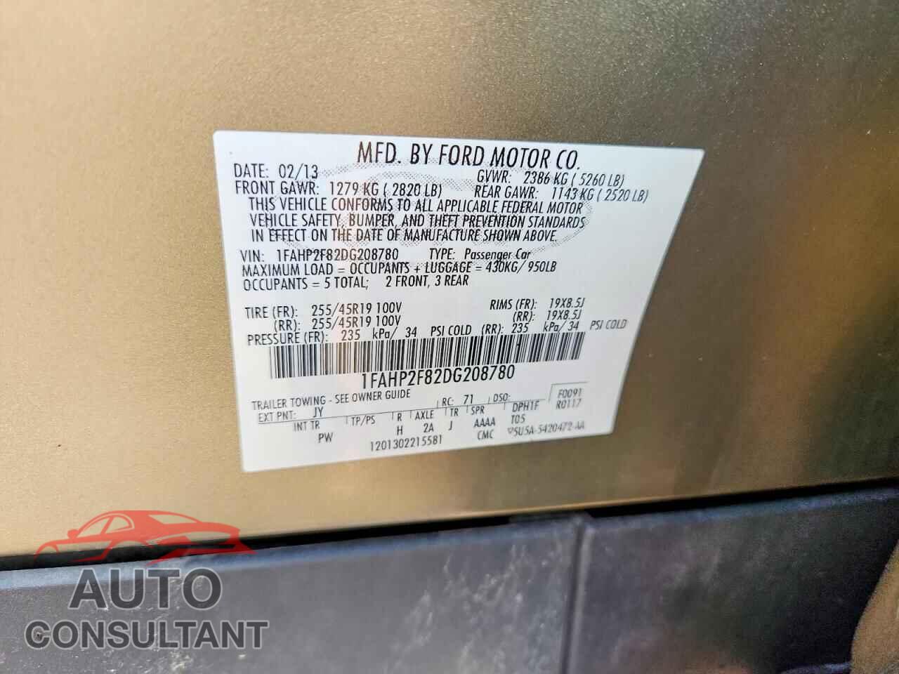 FORD TAURUS 2013 - 1FAHP2F82DG208780