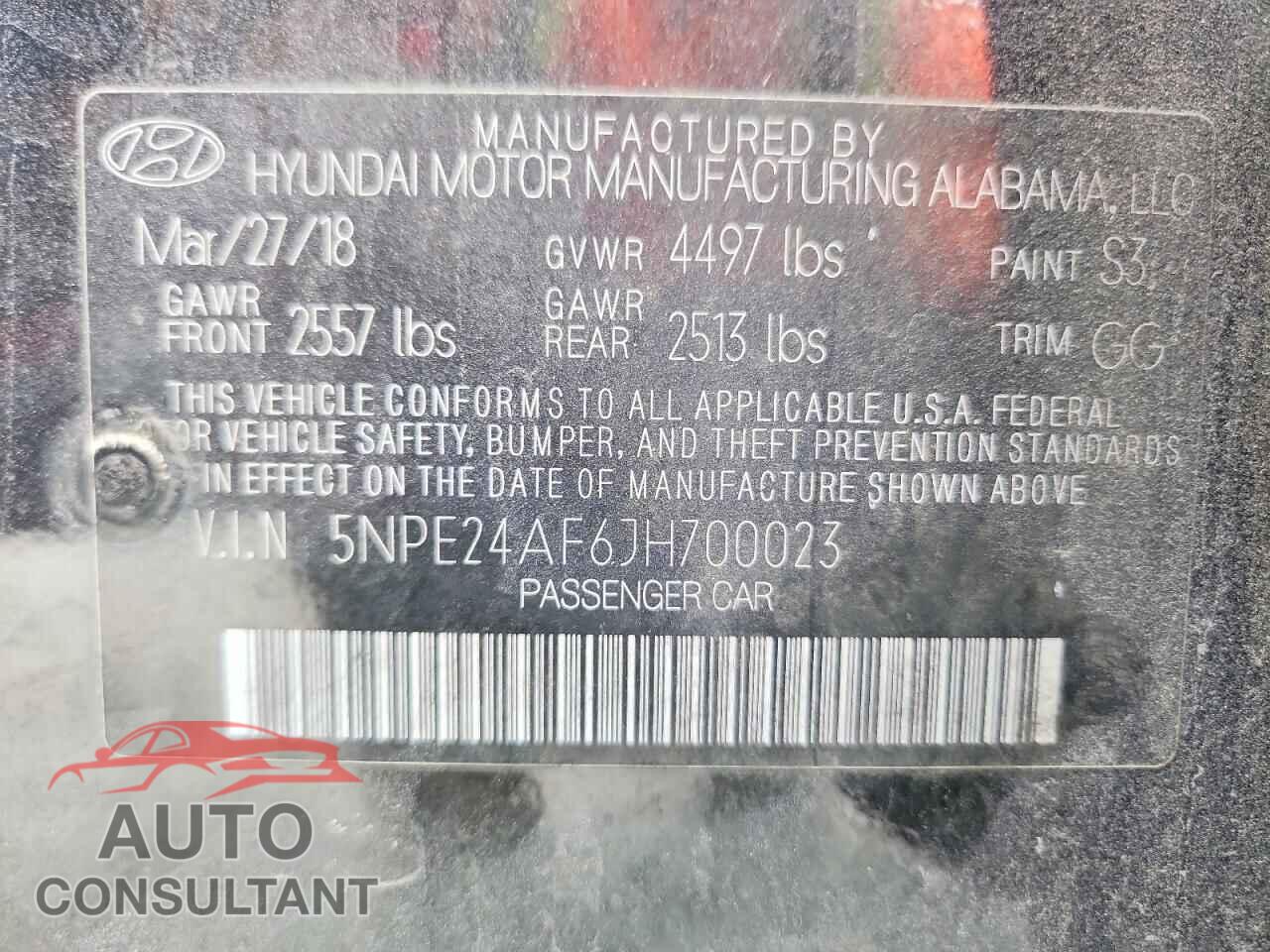 HYUNDAI SONATA 2018 - 5NPE24AF6JH700023