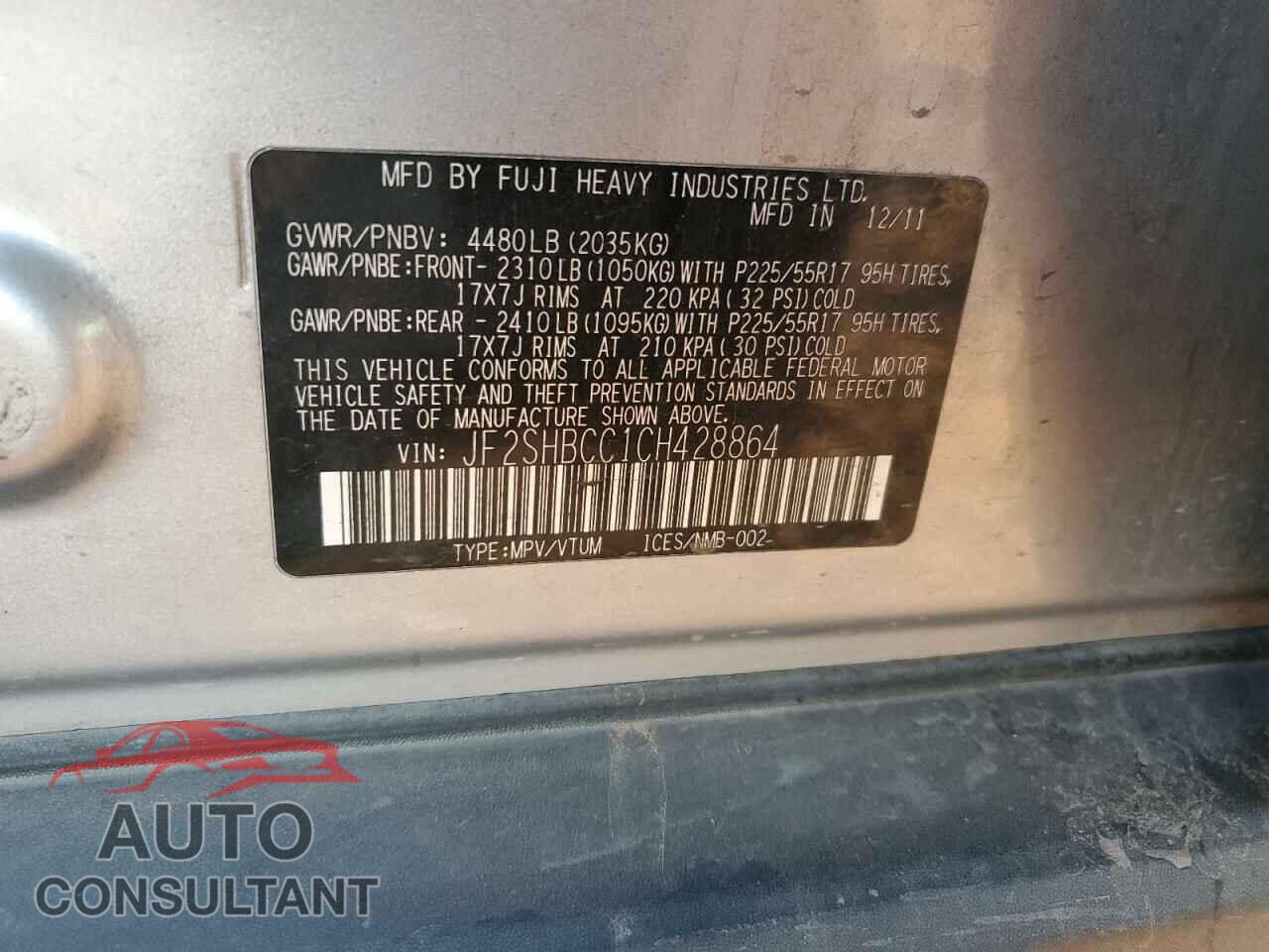 SUBARU FORESTER 2012 - JF2SHBCC1CH428864