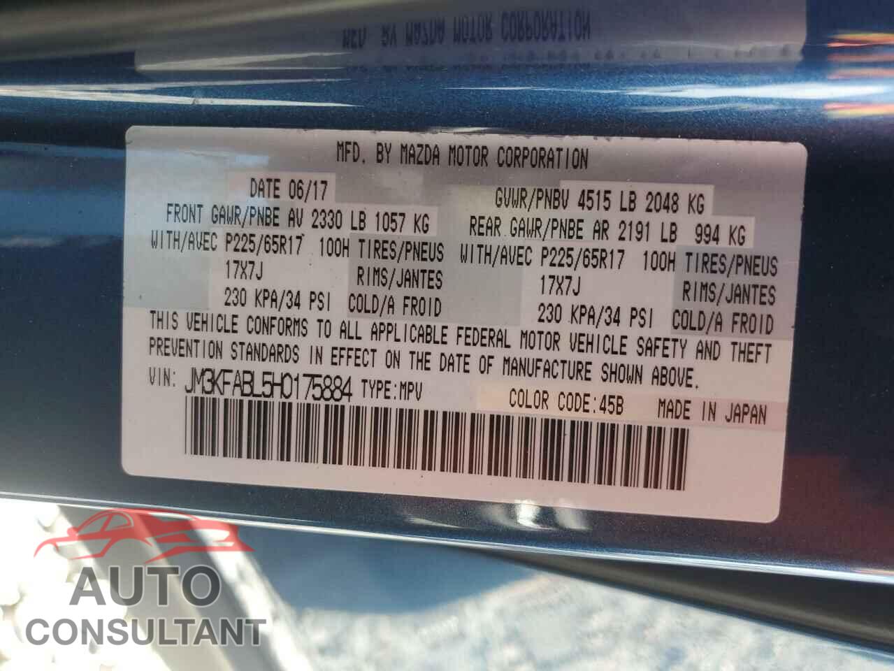 MAZDA CX-5 2017 - JM3KFABL5H0175884
