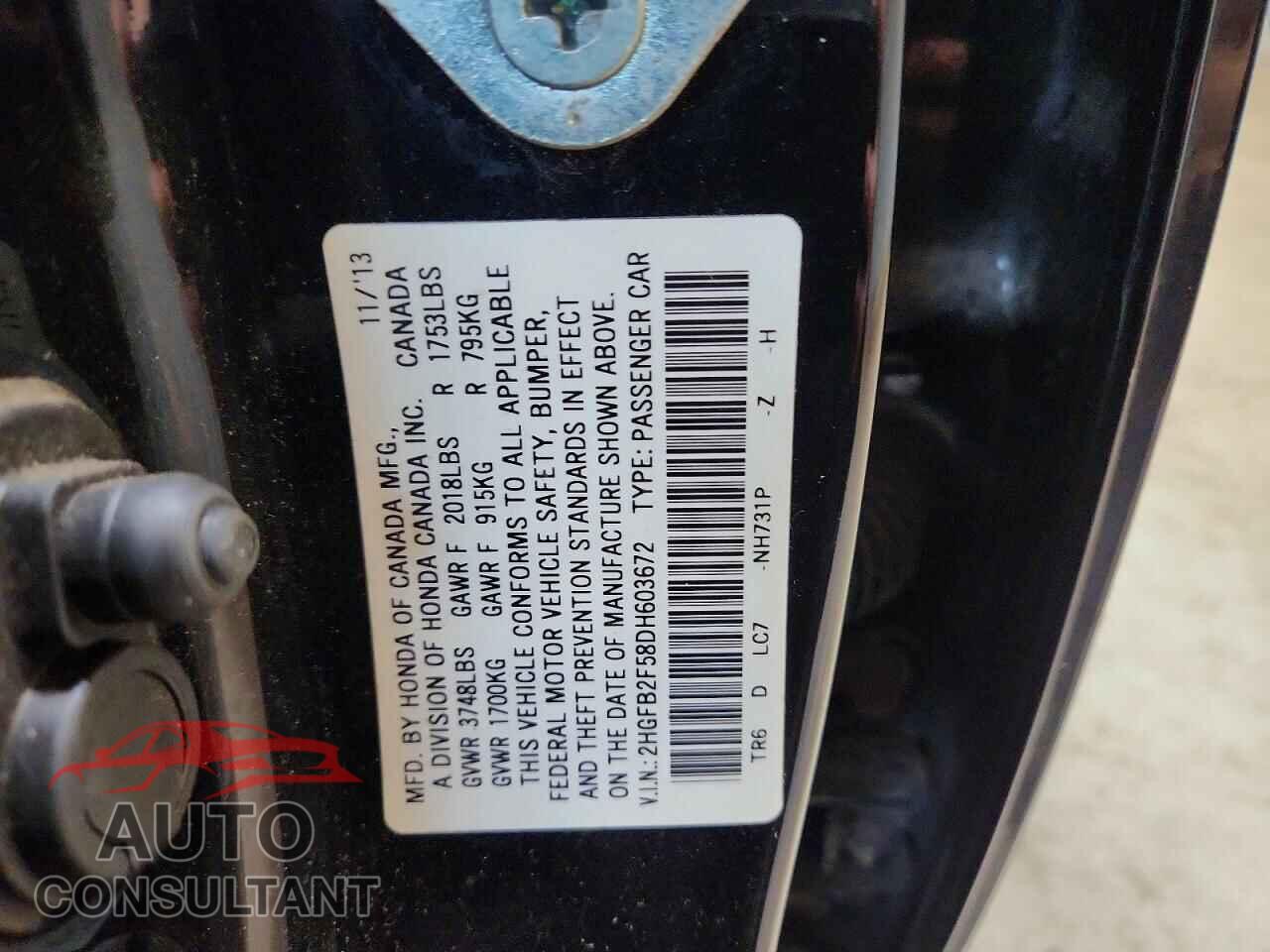 HONDA CIVIC 2013 - 2HGFB2F58DH603672