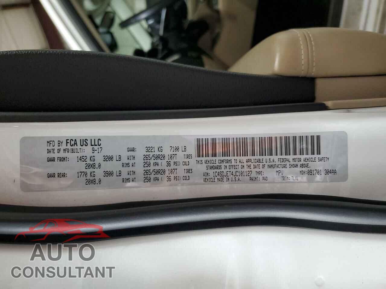 DODGE DURANGO 2018 - 1C4SDJET4JC101127