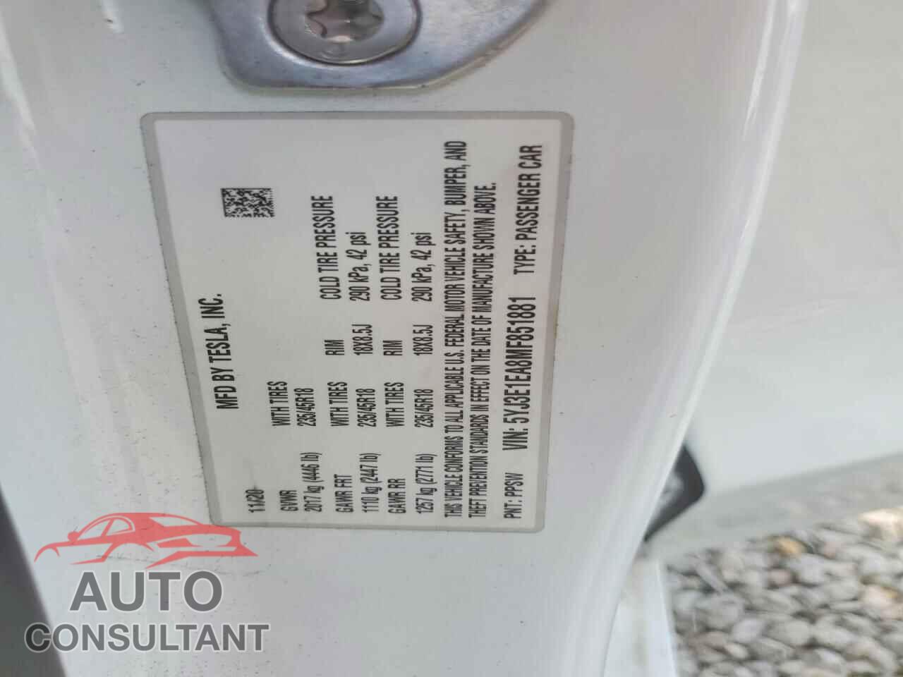 TESLA MODEL 3 2021 - 5YJ3E1EA8MF851881