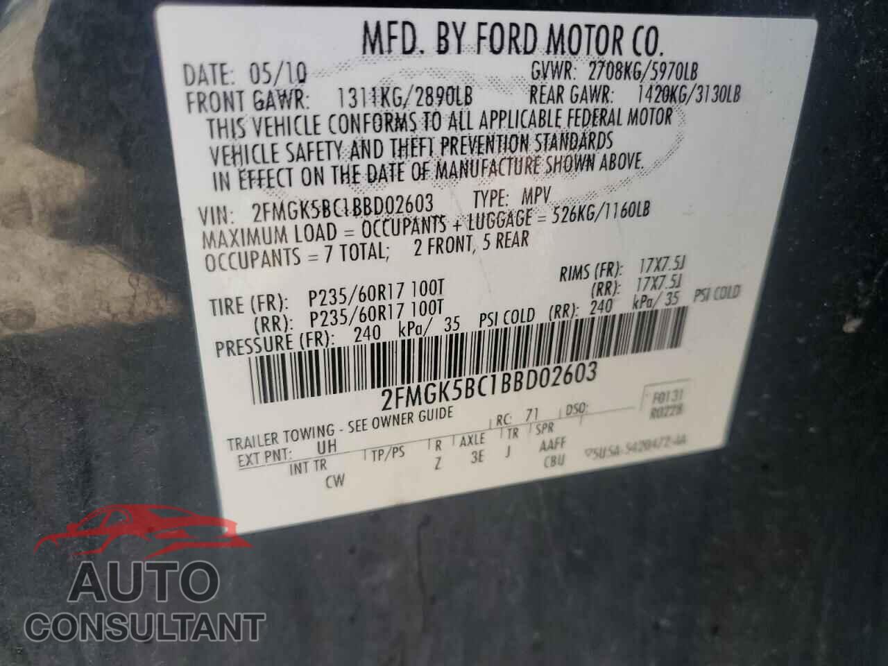 FORD FLEX 2011 - 2FMGK5BC1BBD02603