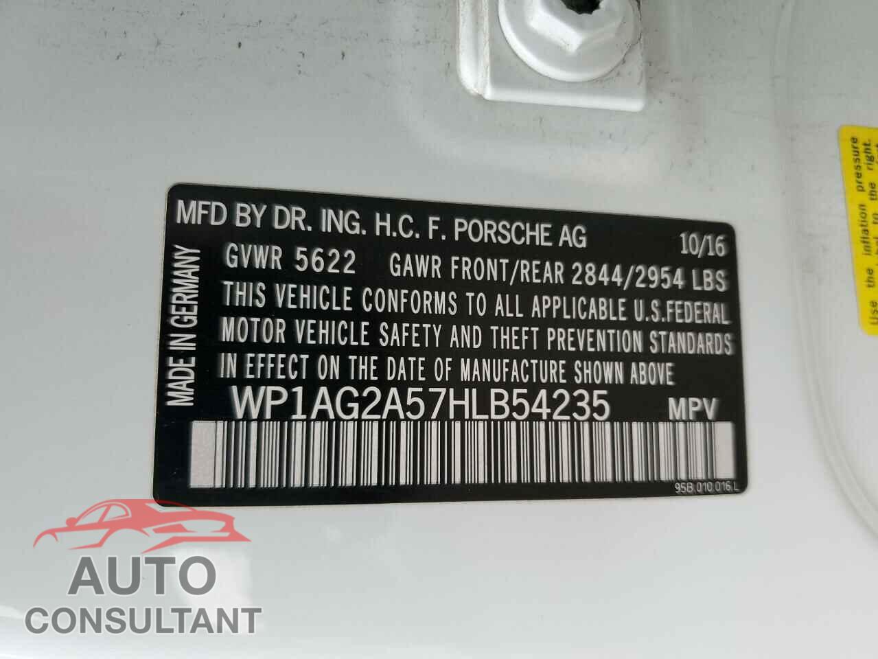 PORSCHE MACAN 2017 - WP1AG2A57HLB54235
