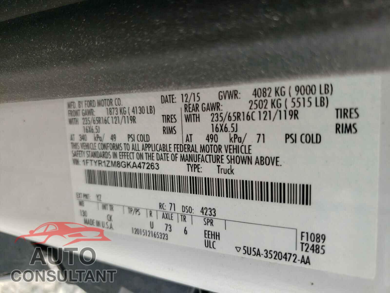 FORD TRANSIT CO 2016 - 1FTYR1ZM8GKA47263