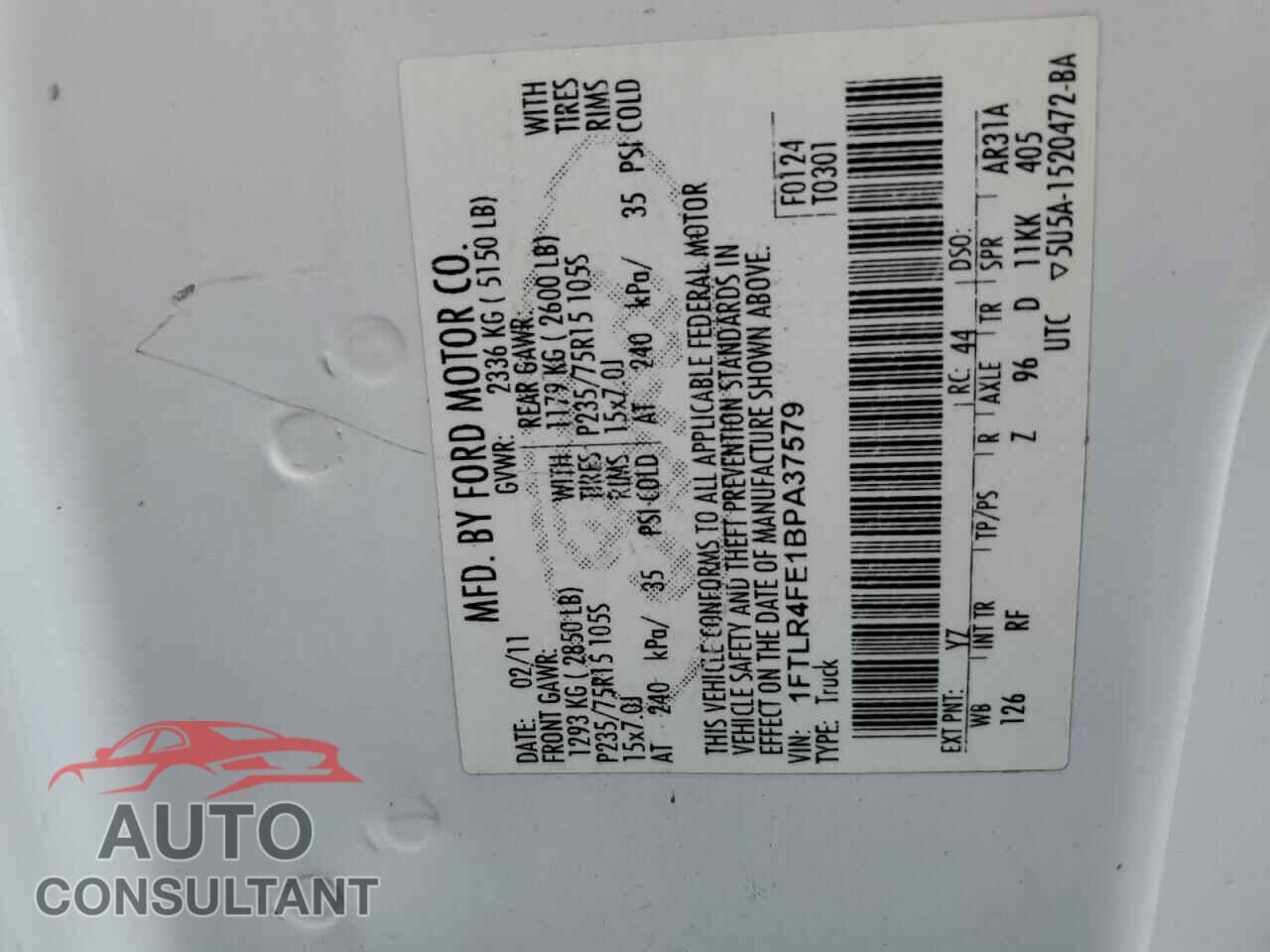 FORD RANGER 2011 - 1FTLR4FE1BPA37579