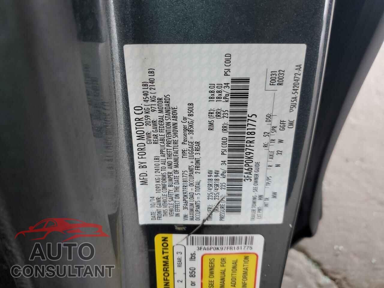 FORD FUSION 2015 - 3FA6P0K97FR181775