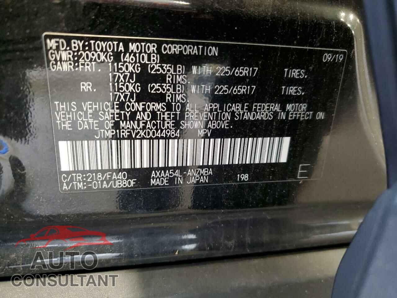 TOYOTA RAV4 2019 - JTMP1RFV2KD044984