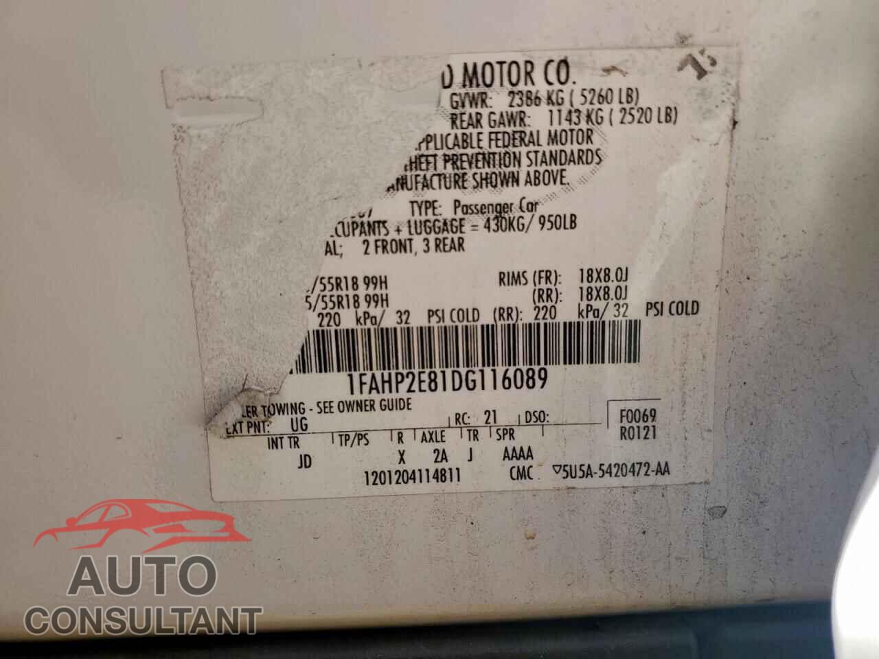 FORD TAURUS 2013 - 1FAHP2E81DG116089