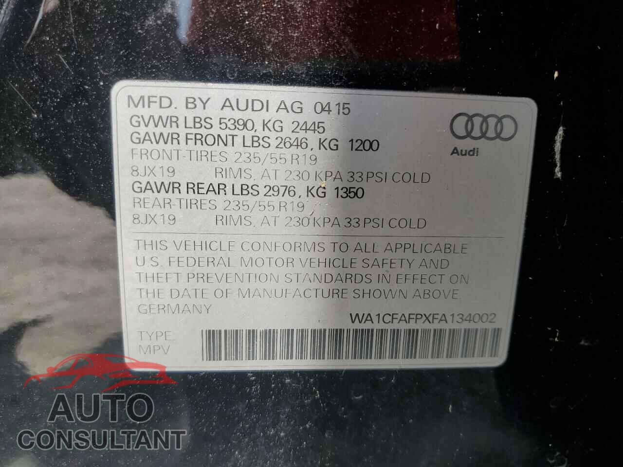 AUDI Q5 2015 - WA1CFAFPXFA134002