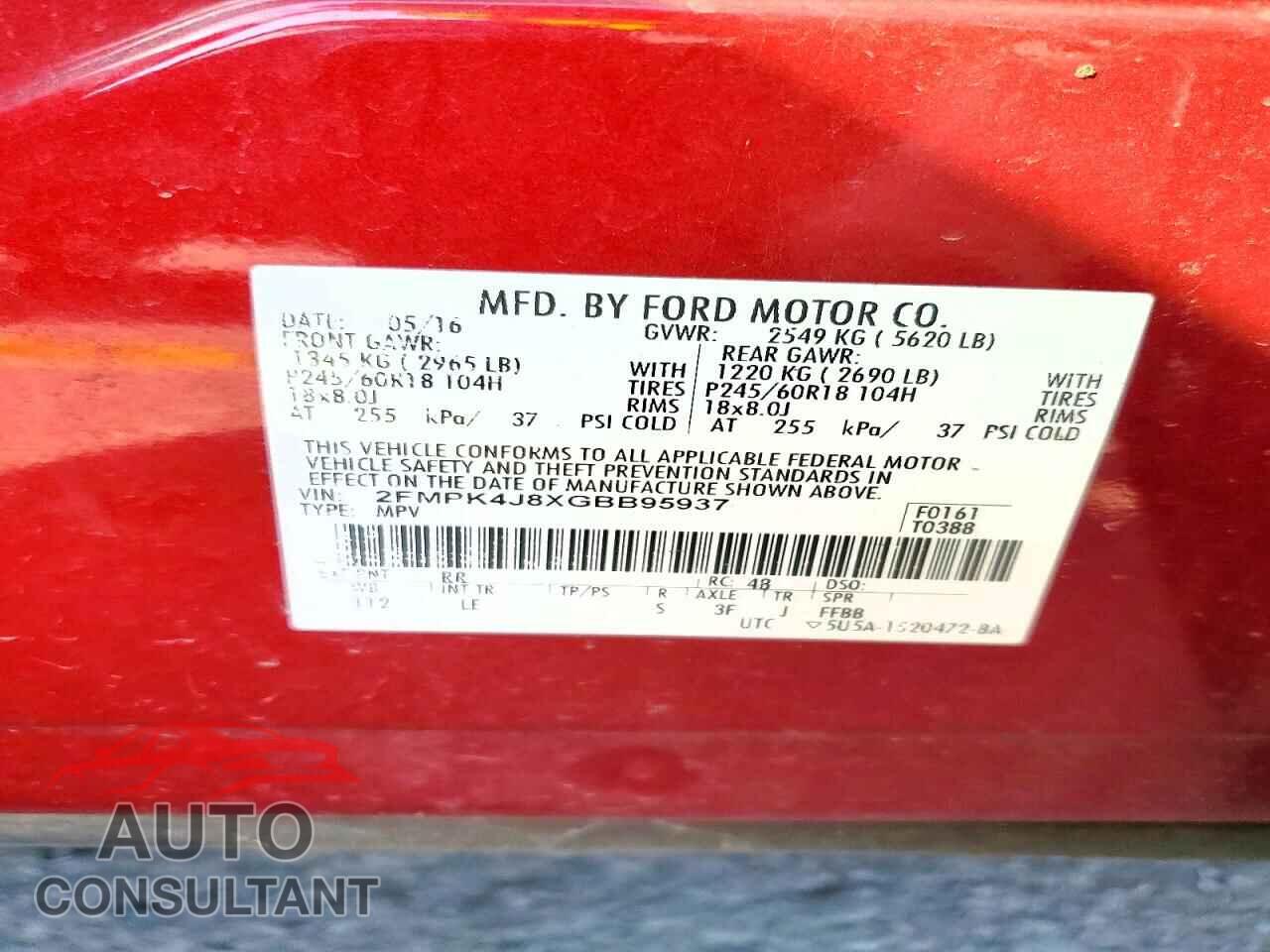 FORD EDGE 2016 - 2FMPK4J8XGBB95937