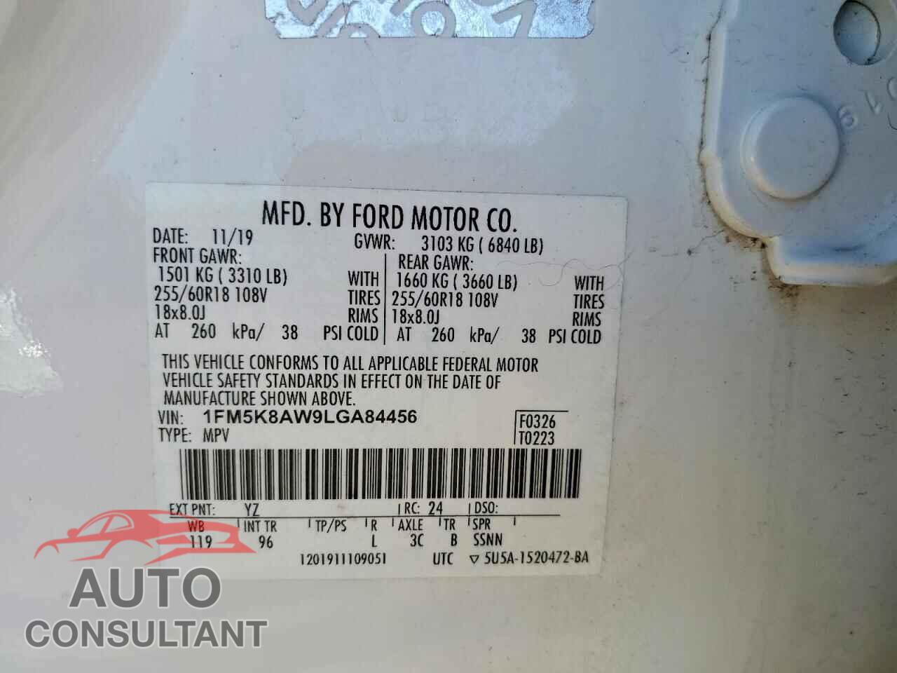 FORD EXPLORER 2020 - 1FM5K8AW9LGA84456