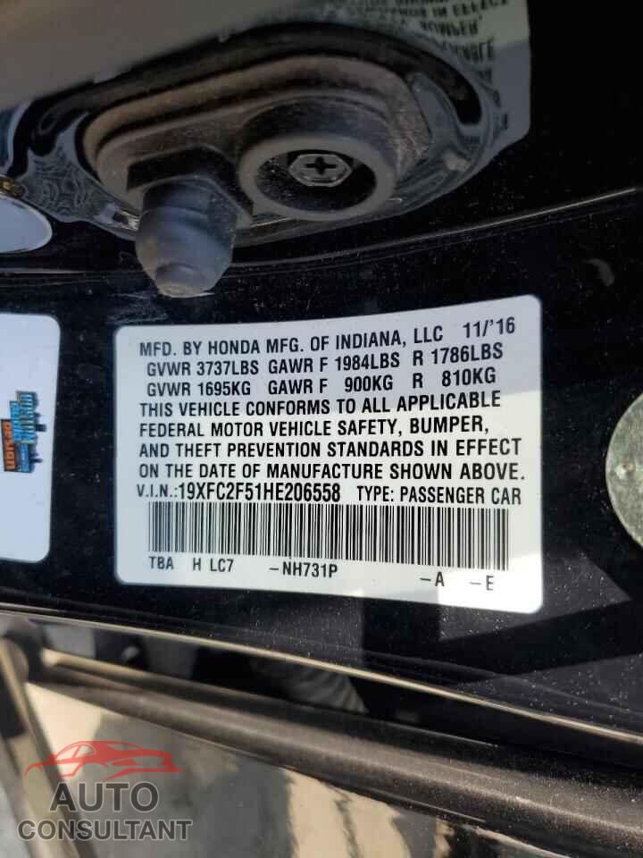 HONDA CIVIC 2017 - 19XFC2F51HE206558