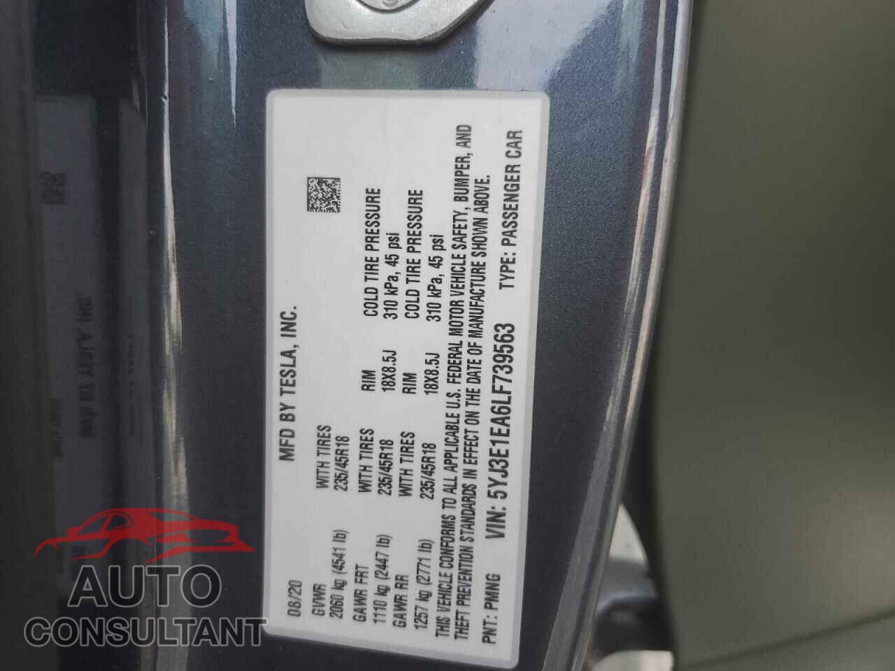 TESLA MODEL 3 2020 - 5YJ3E1EA6LF739563