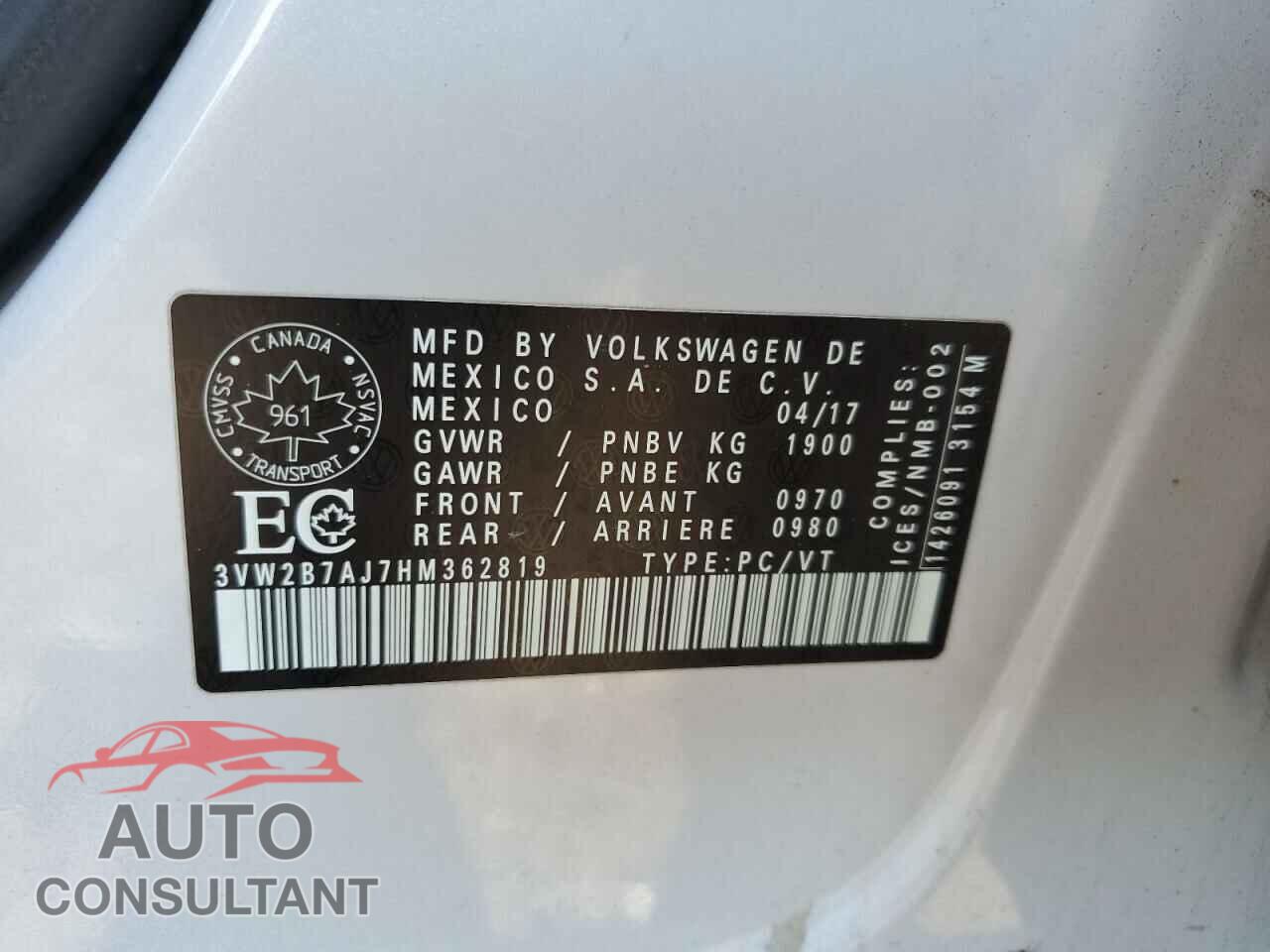 VOLKSWAGEN JETTA 2017 - 3VW2B7AJ7HM362819