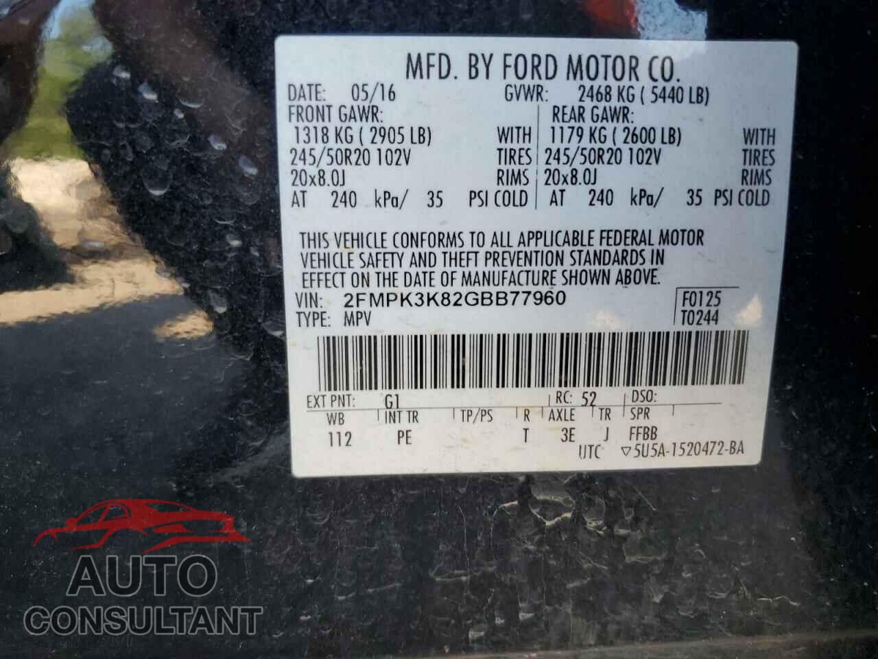 FORD EDGE 2016 - 2FMPK3K82GBB77960