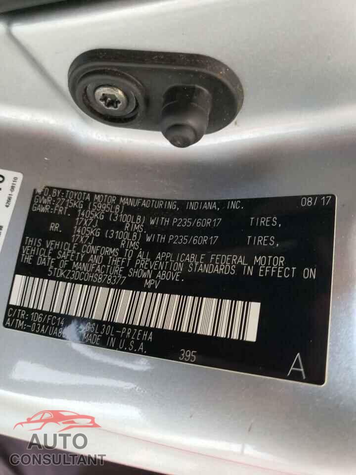 TOYOTA SIENNA 2017 - 5TDKZ3DC0HS878377