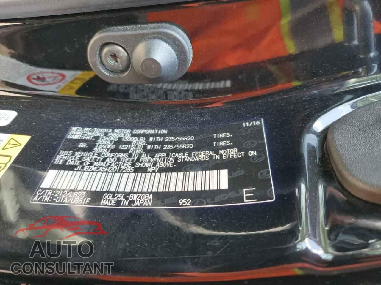 LEXUS RX350 2017 - JTJBZMCA5H2017285