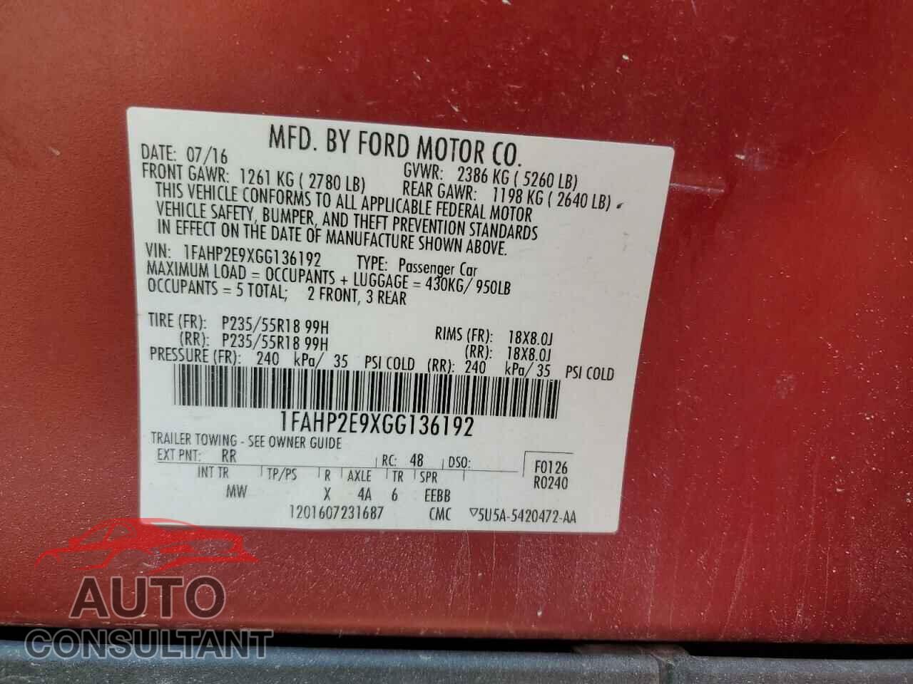 FORD TAURUS 2016 - 1FAHP2E9XGG136192