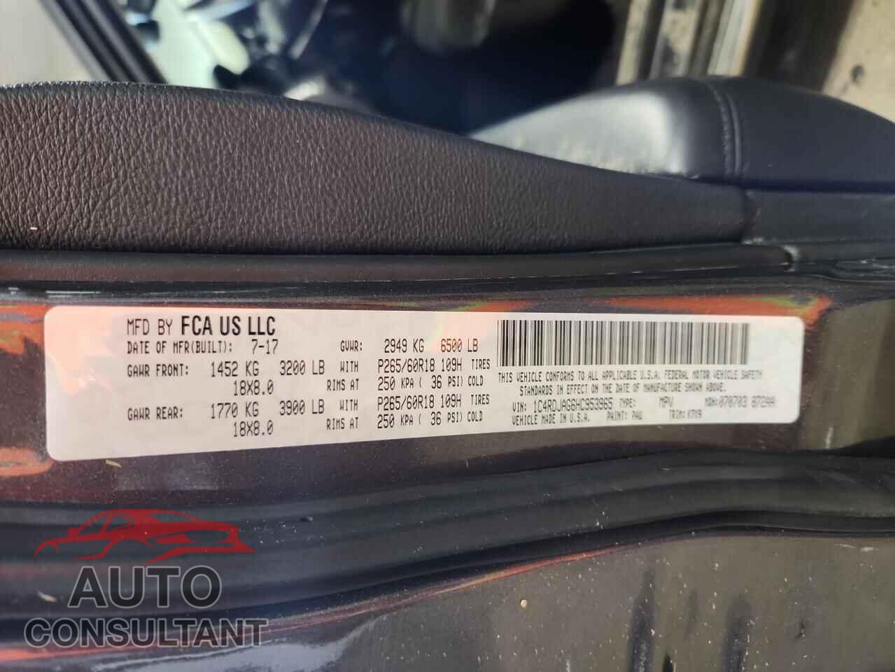 DODGE DURANGO 2017 - 1C4RDJAG6HC953965