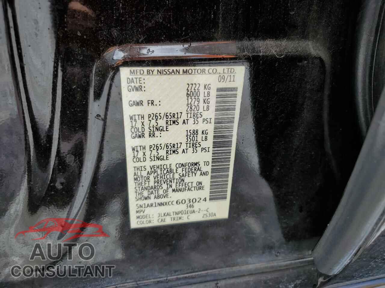 NISSAN PATHFINDER 2012 - 5N1AR1NNXCC603024