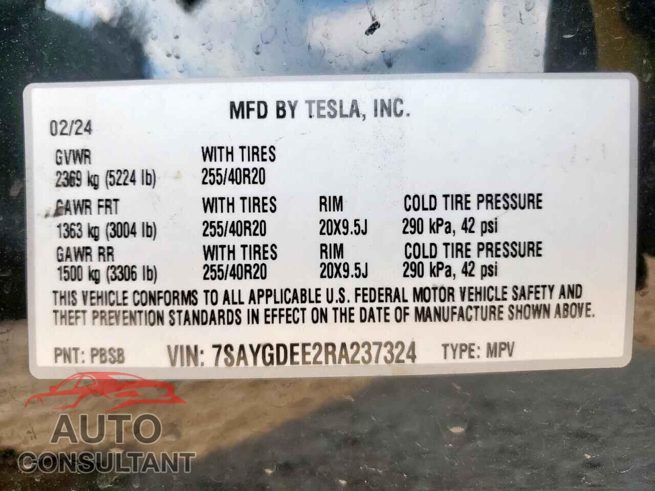 TESLA MODEL Y 2024 - 7SAYGDEE2RA237324