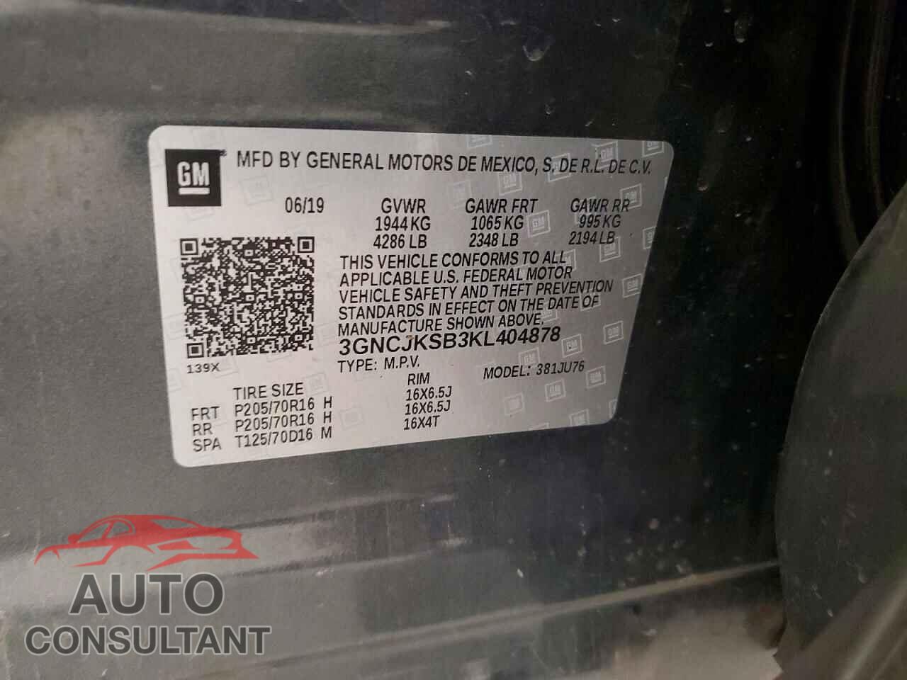 CHEVROLET TRAX 2019 - 3GNCJKSB3KL404878