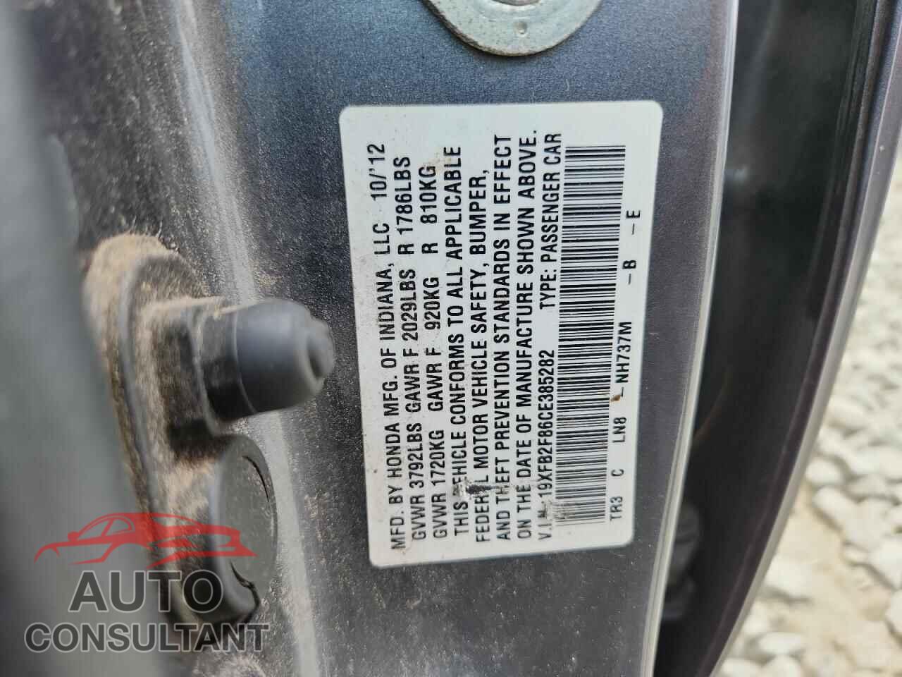 HONDA CIVIC 2012 - 19XFB2F86CE385282