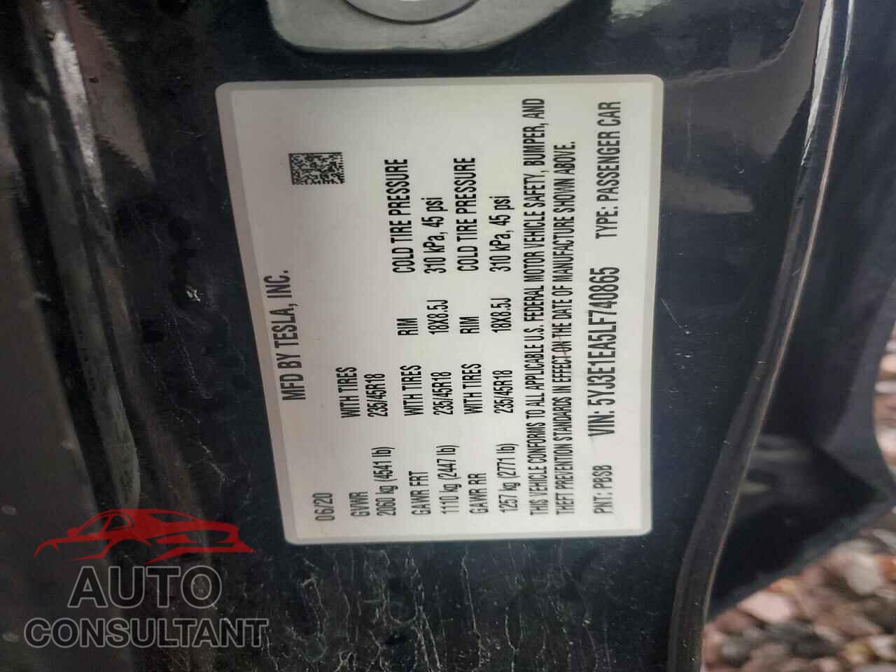 TESLA MODEL 3 2020 - 5YJ3E1EA5LF740865