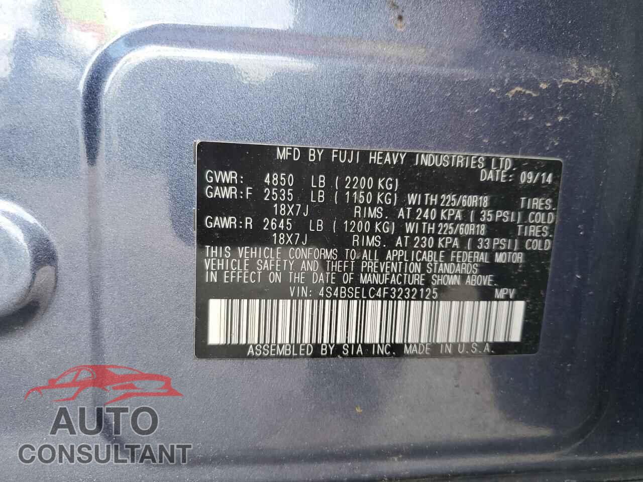SUBARU OUTBACK 2015 - 4S4BSELC4F3232125