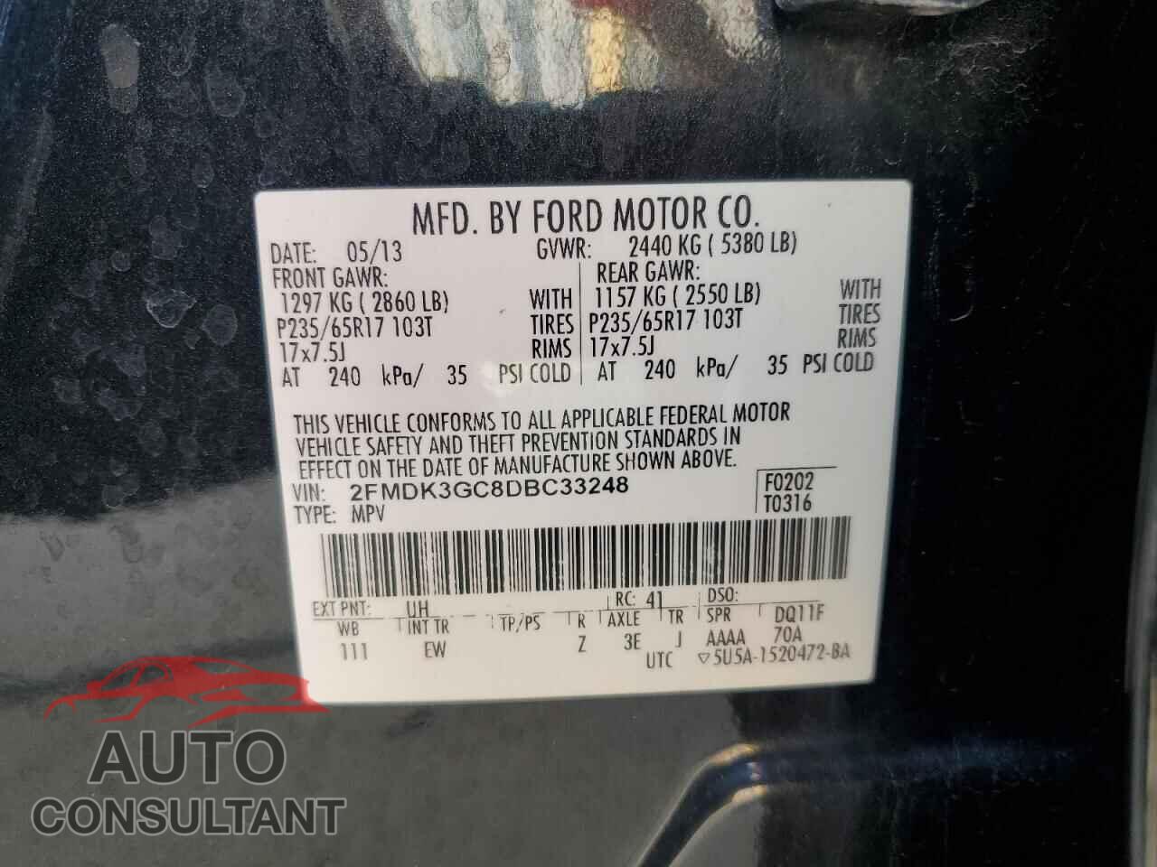 FORD EDGE 2013 - 2FMDK3GC8DBC33248
