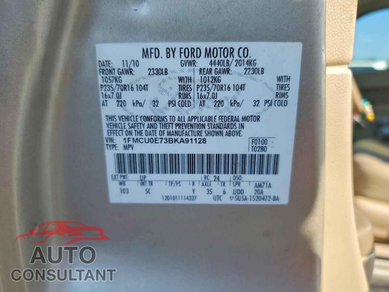 FORD ESCAPE 2011 - 1FMCU0E73BKA91128