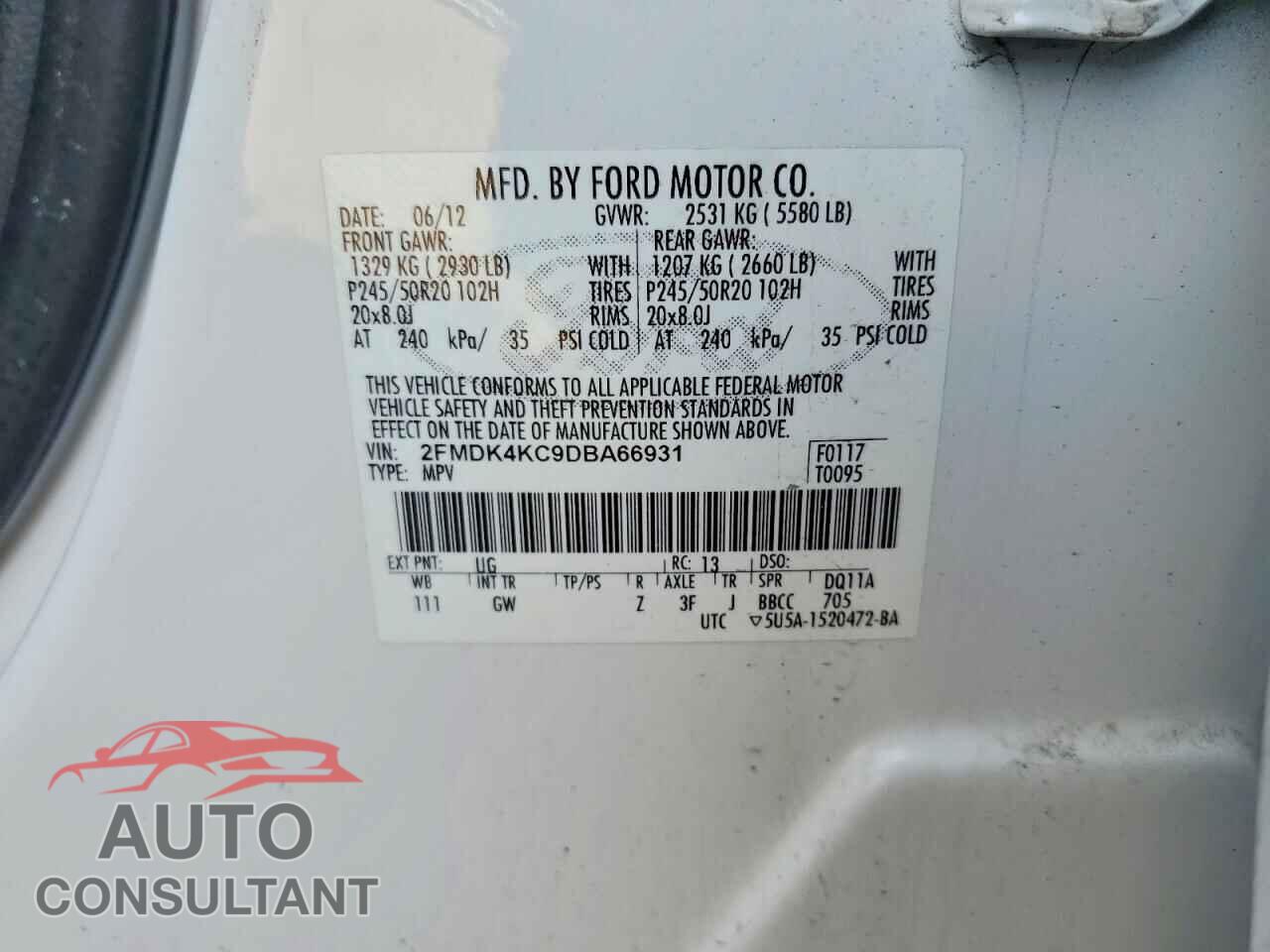 FORD EDGE 2013 - 2FMDK4KC9DBA66931