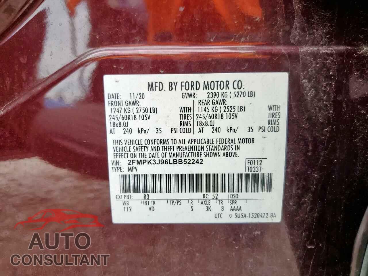 FORD EDGE 2020 - 2FMPK3J96LBB52242