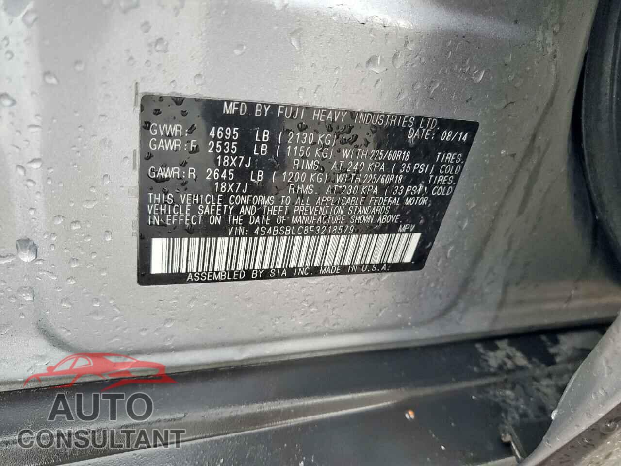 SUBARU OUTBACK 2015 - 4S4BSBLC8F3218579