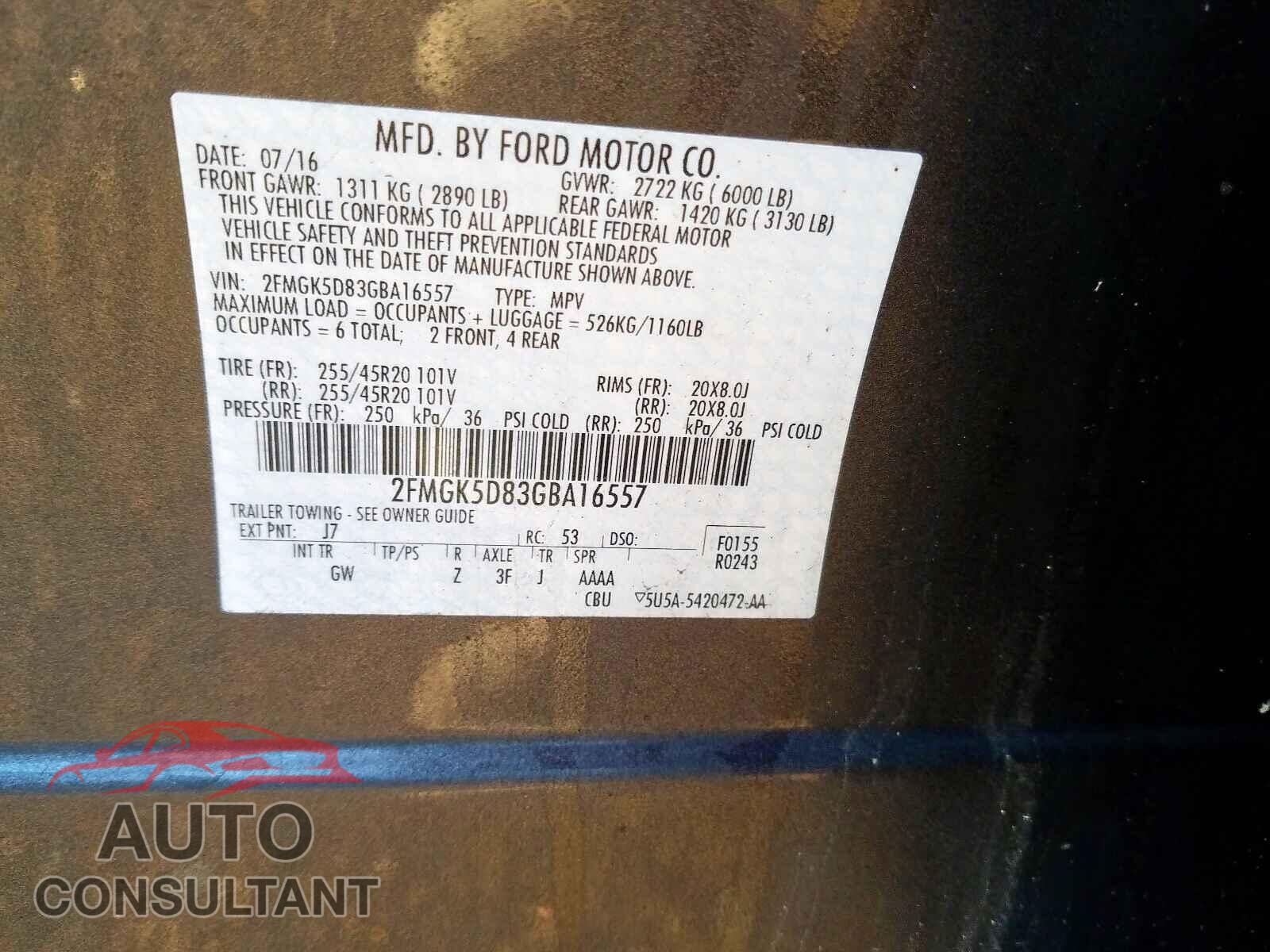 FORD FLEX 2016 - 2FMGK5D83GBA16557