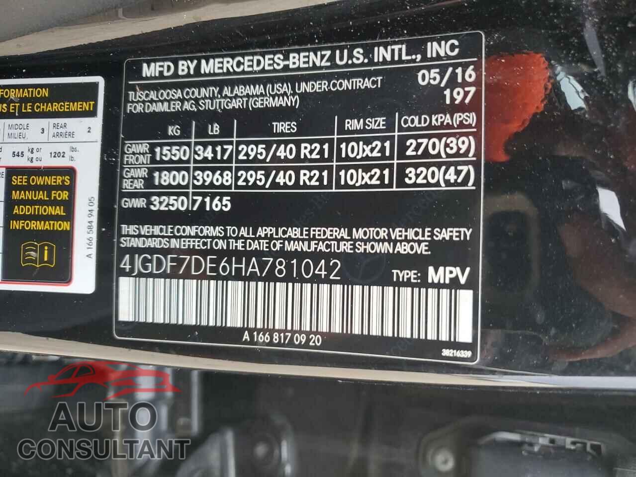 MERCEDES-BENZ GLS-CLASS 2017 - 4JGDF7DE6HA781042