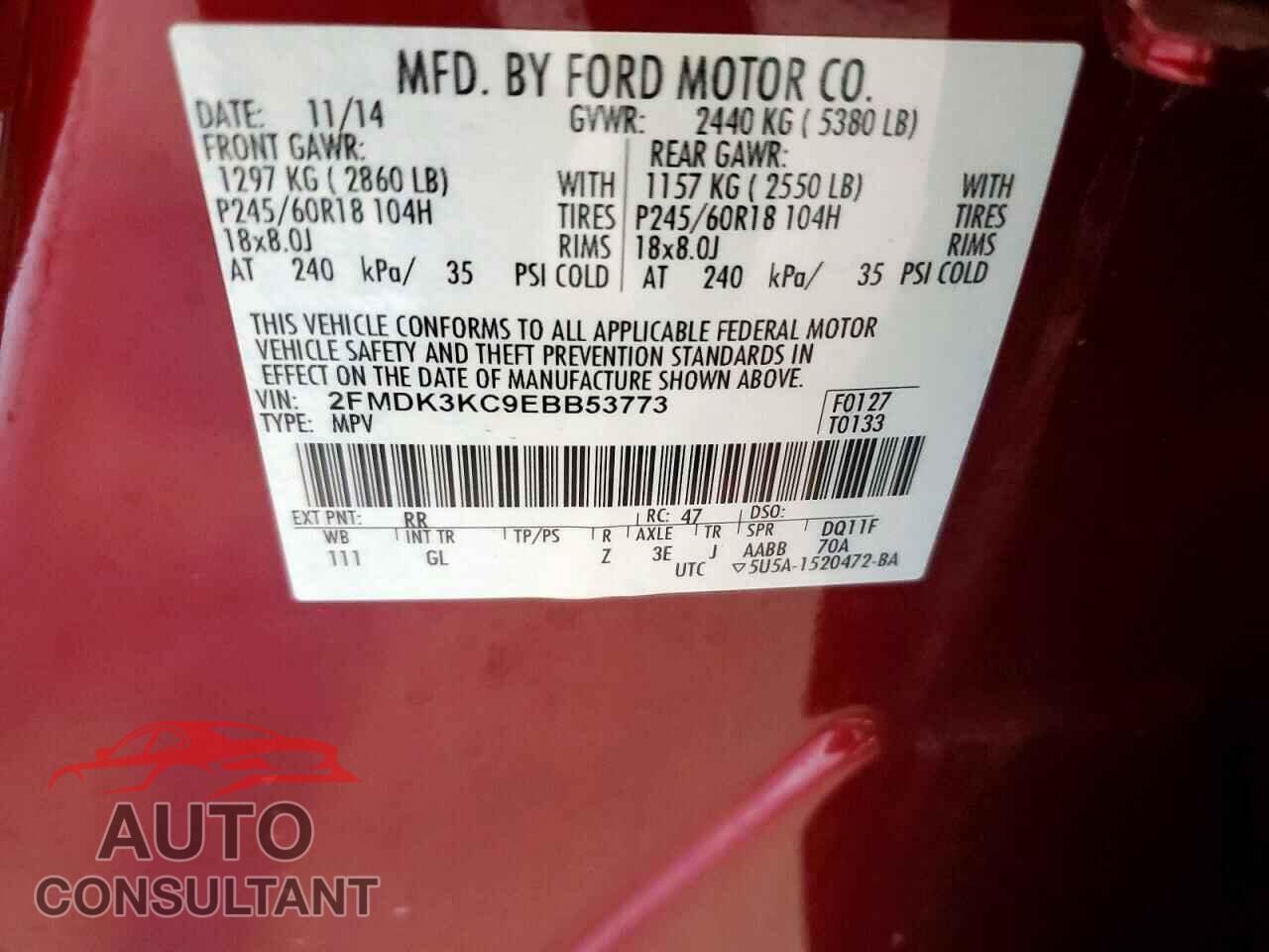 FORD EDGE 2014 - 2FMDK3KC9EBB53773