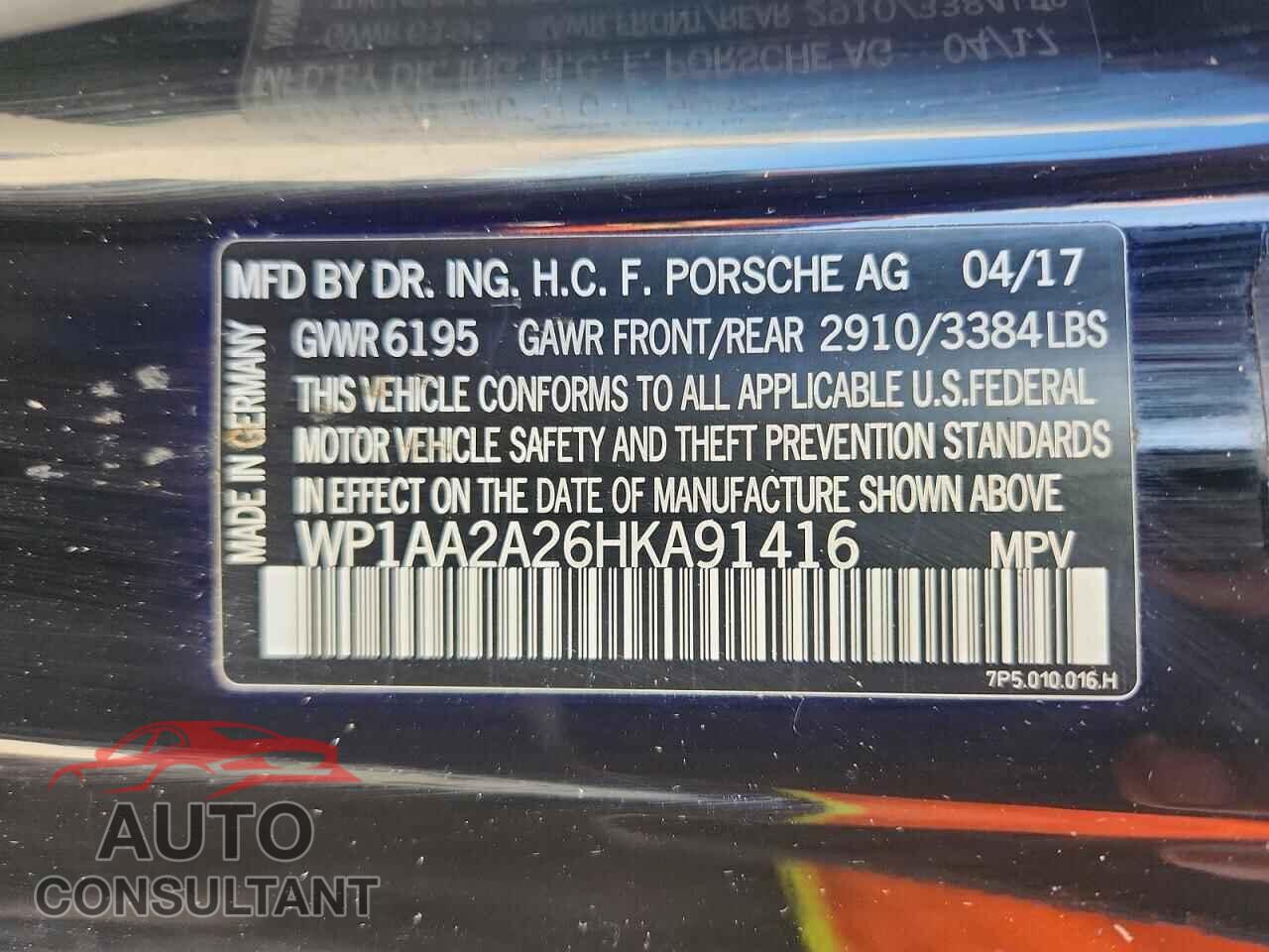 PORSCHE CAYENNE 2017 - WP1AA2A26HKA91416
