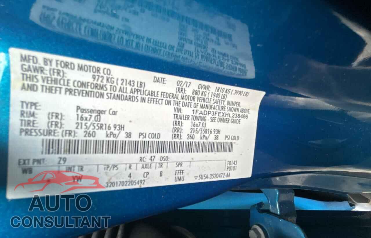 FORD FOCUS 2017 - 1FADP3FEXHL238486