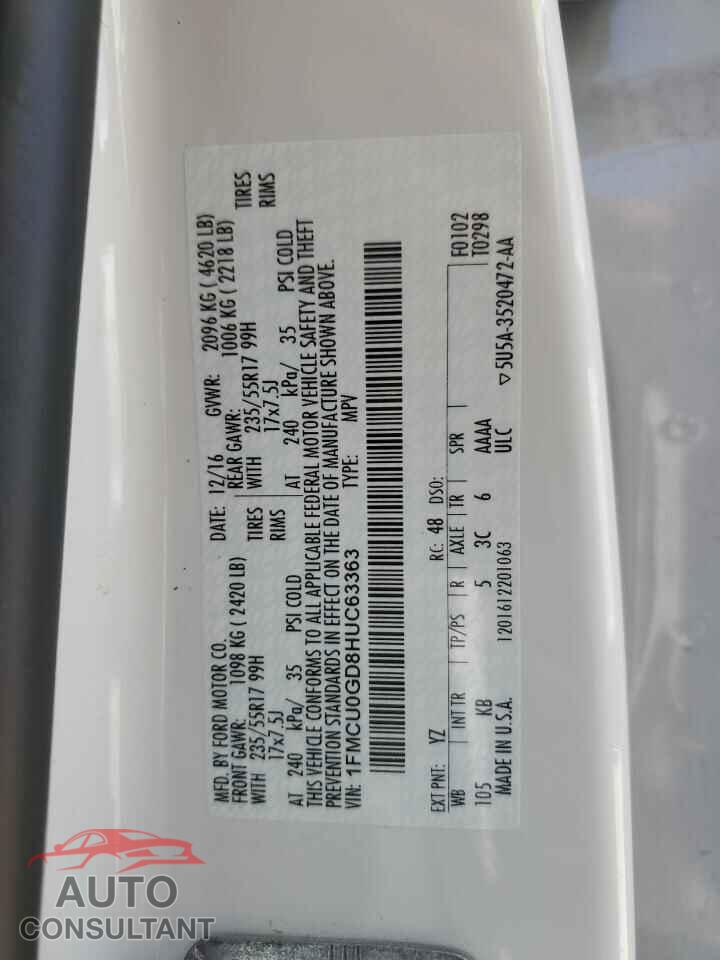 FORD ESCAPE 2017 - 1FMCU0GD8HUC63363