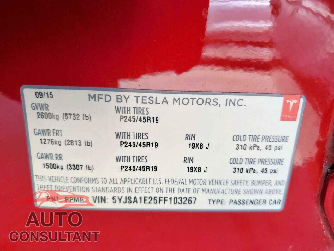 TESLA MODEL S 2015 - 5YJSA1E25FF103267