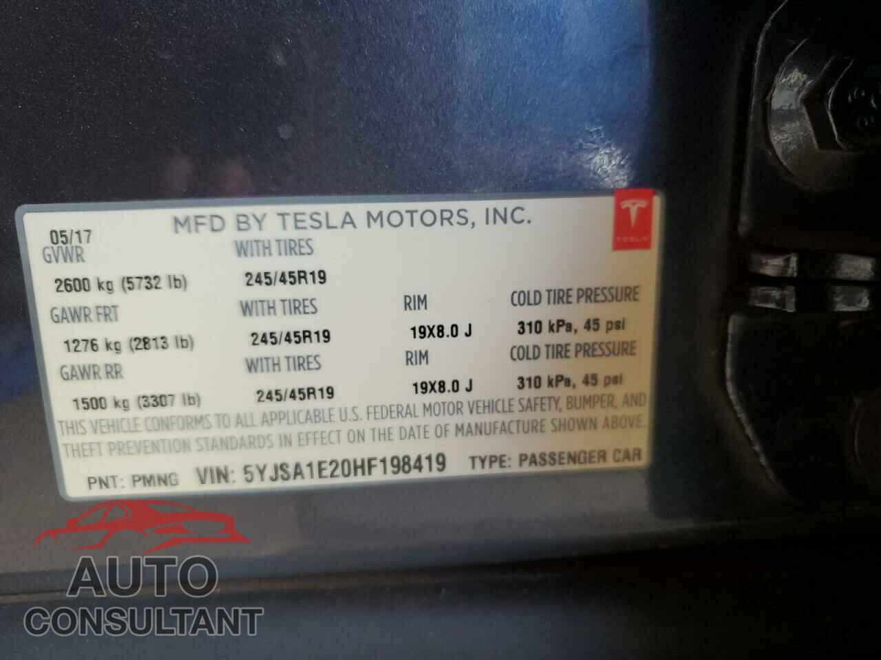 TESLA MODEL S 2017 - 5YJSA1E20HF198419