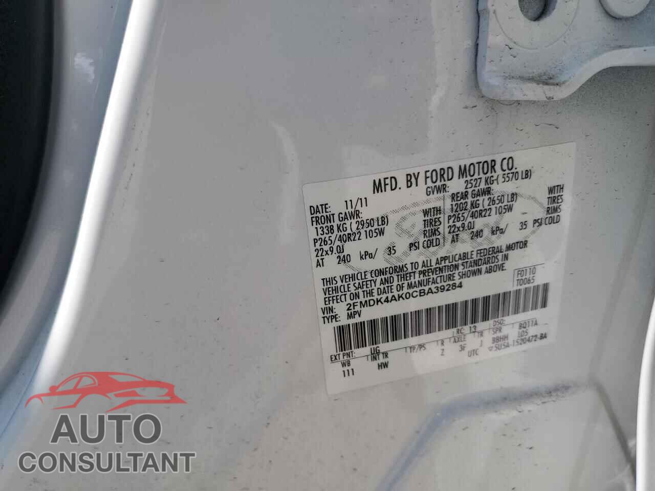 FORD EDGE 2012 - 2FMDK4AK0CBA39284