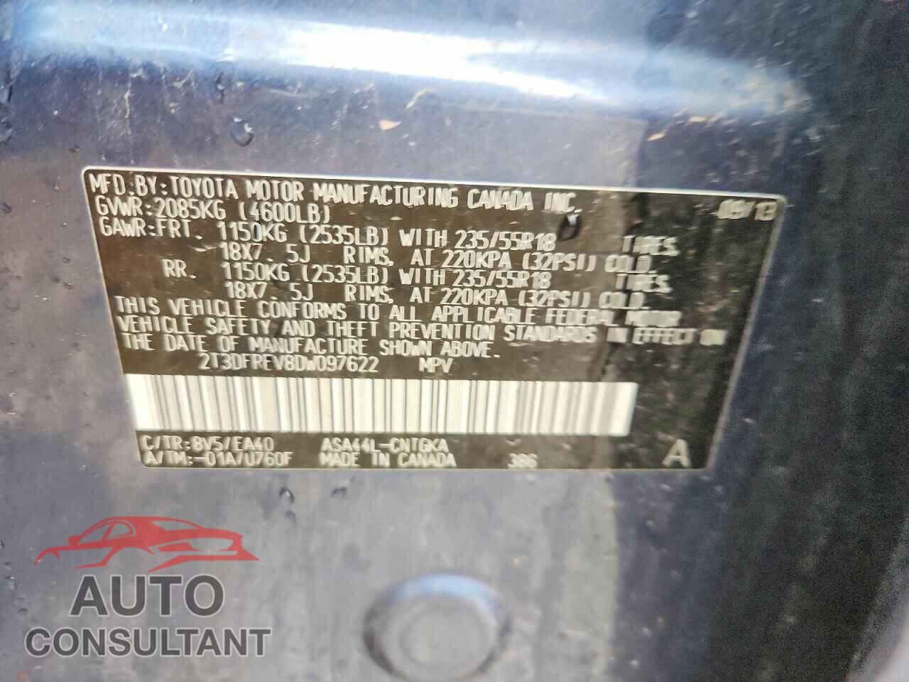 TOYOTA RAV4 2013 - 2T3DFREV8DW097622