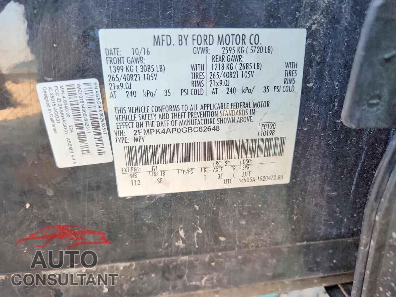 FORD EDGE 2016 - 2FMPK4AP0GBC62648