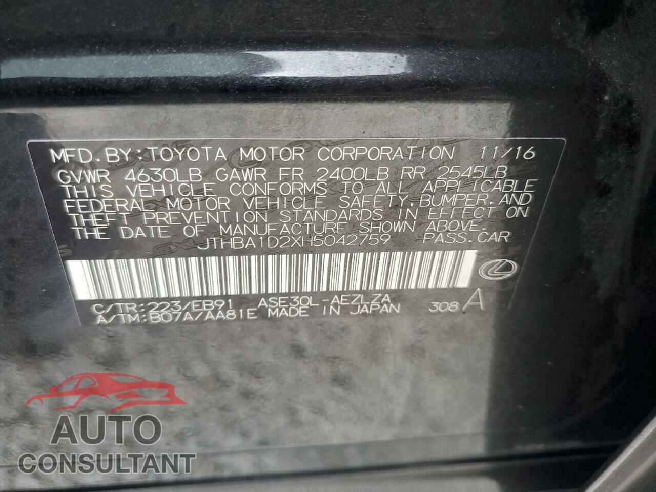 LEXUS IS 2017 - JTHBA1D2XH5042759