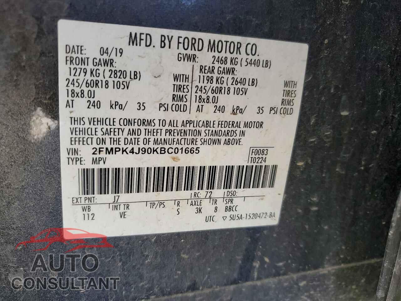 FORD EDGE 2019 - 2FMPK4J90KBC01665