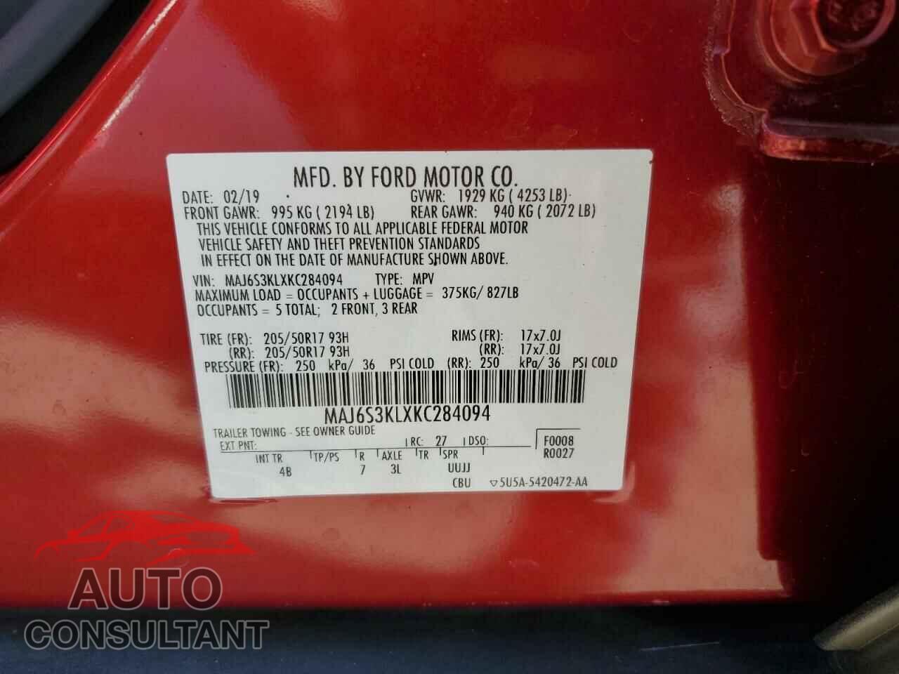 FORD ECOSPORT 2019 - MAJ6S3KLXKC284094